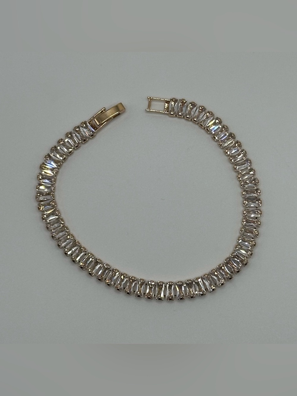 Rose Gold-Tone Clear Baguette Crystals Tennis Bracelet